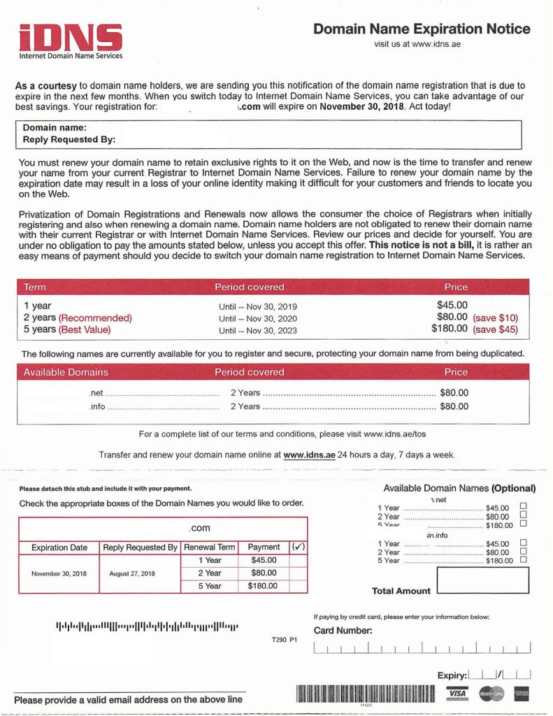 iDNS Scam Letter Example