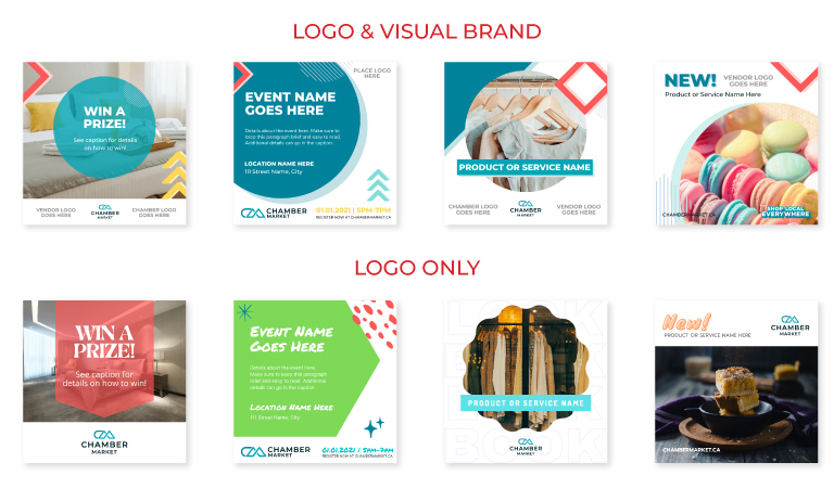 Comparison of marketing graphics with a visual brand and without a visual brand.