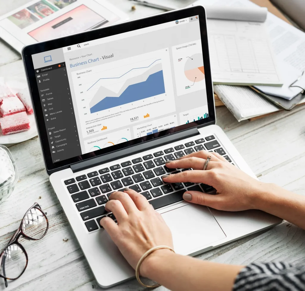 Person viewing business chart dashboard